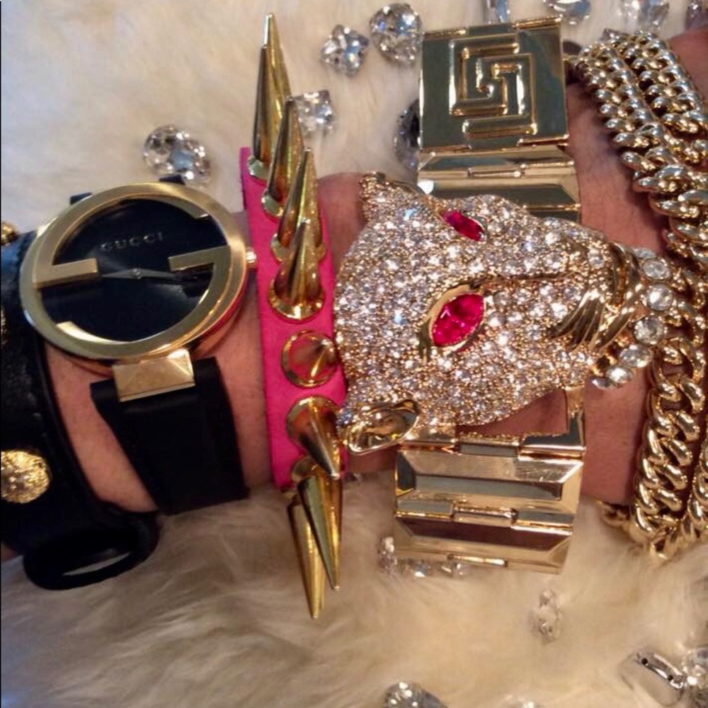 Handmade Pink/Gold leather spike studs